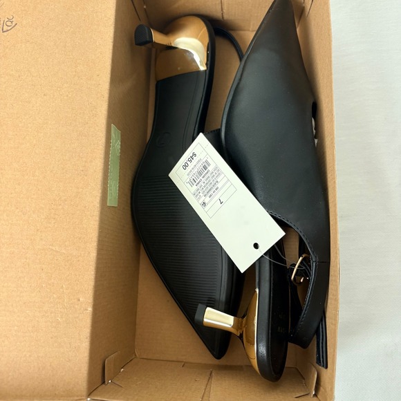 A New Day Samantha Heels Black Slingback Pointed Toe Block Heel Women's Size 7 - Picture 4 of 12